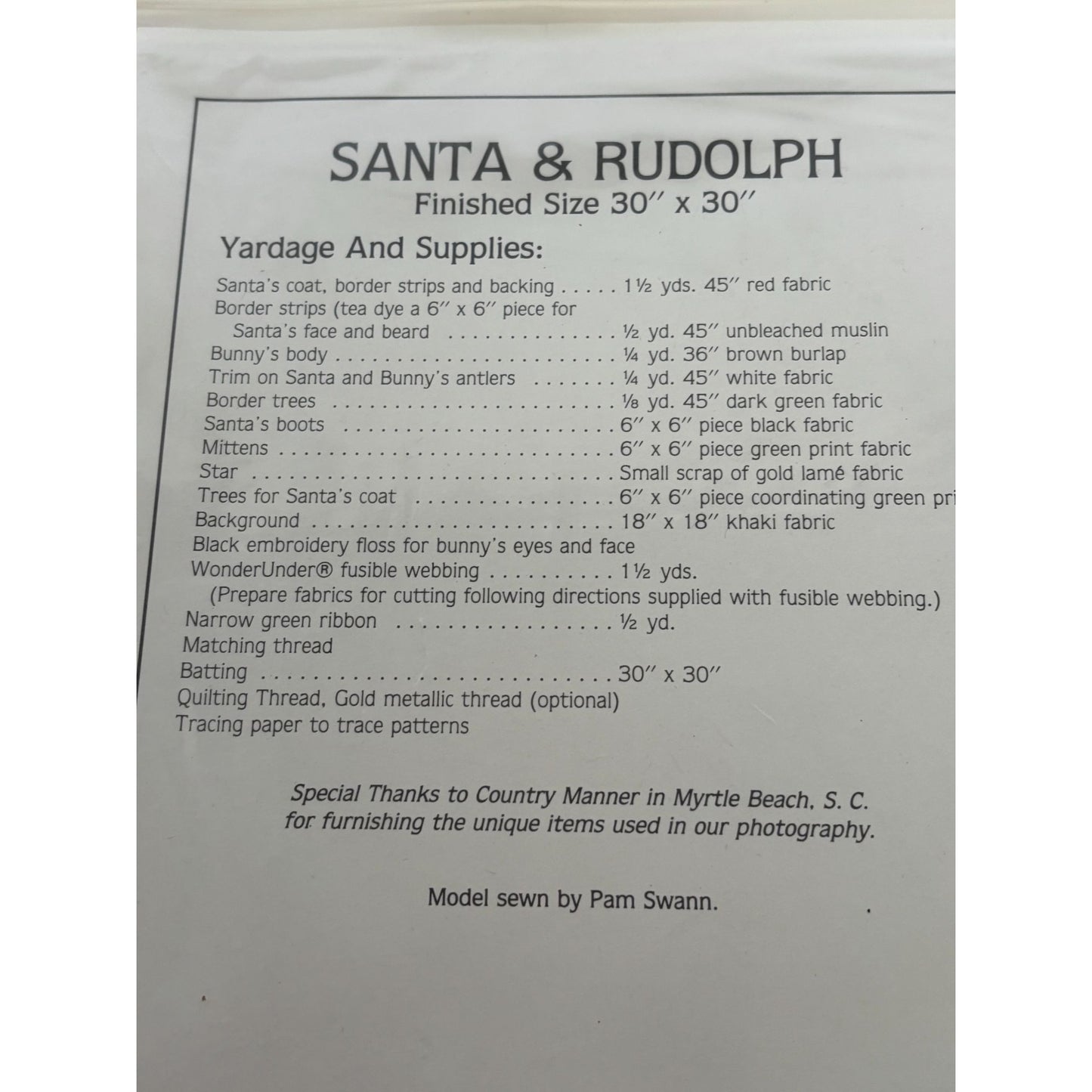 Alma Lynne Applique Quilt Pattern Santa Rudolph Christmas Home Decor 30x 30 Inch