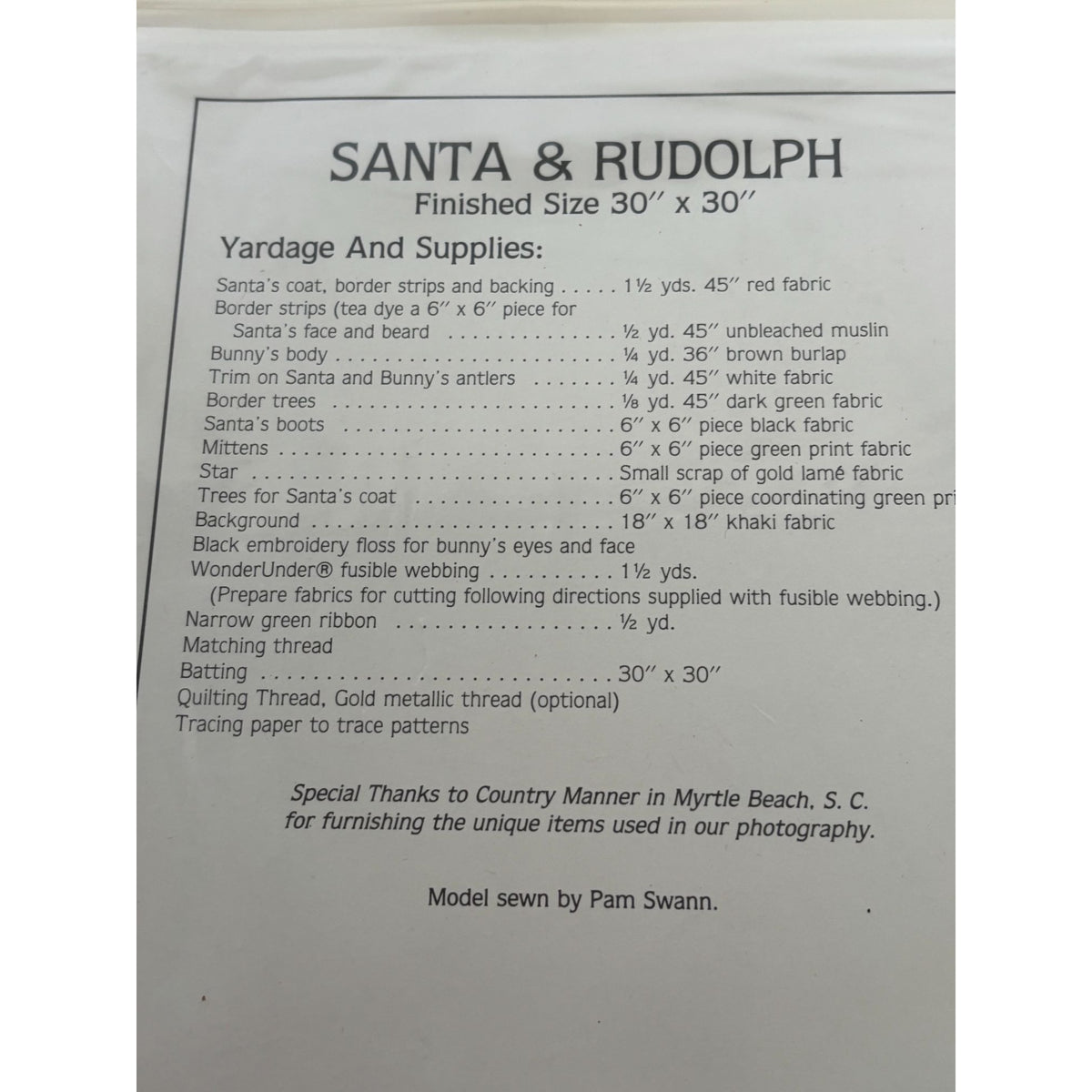 Alma Lynne Applique Quilt Pattern Santa Rudolph Christmas Home Decor 30x 30 Inch