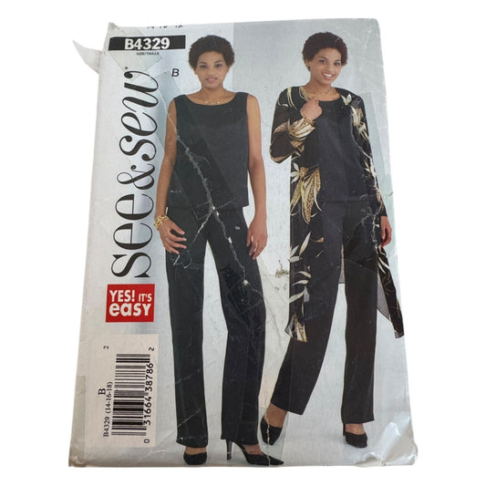 Butterick See and Sew Sewing Pattern B4329 Duster Top Pants Work 14 16 18 UC