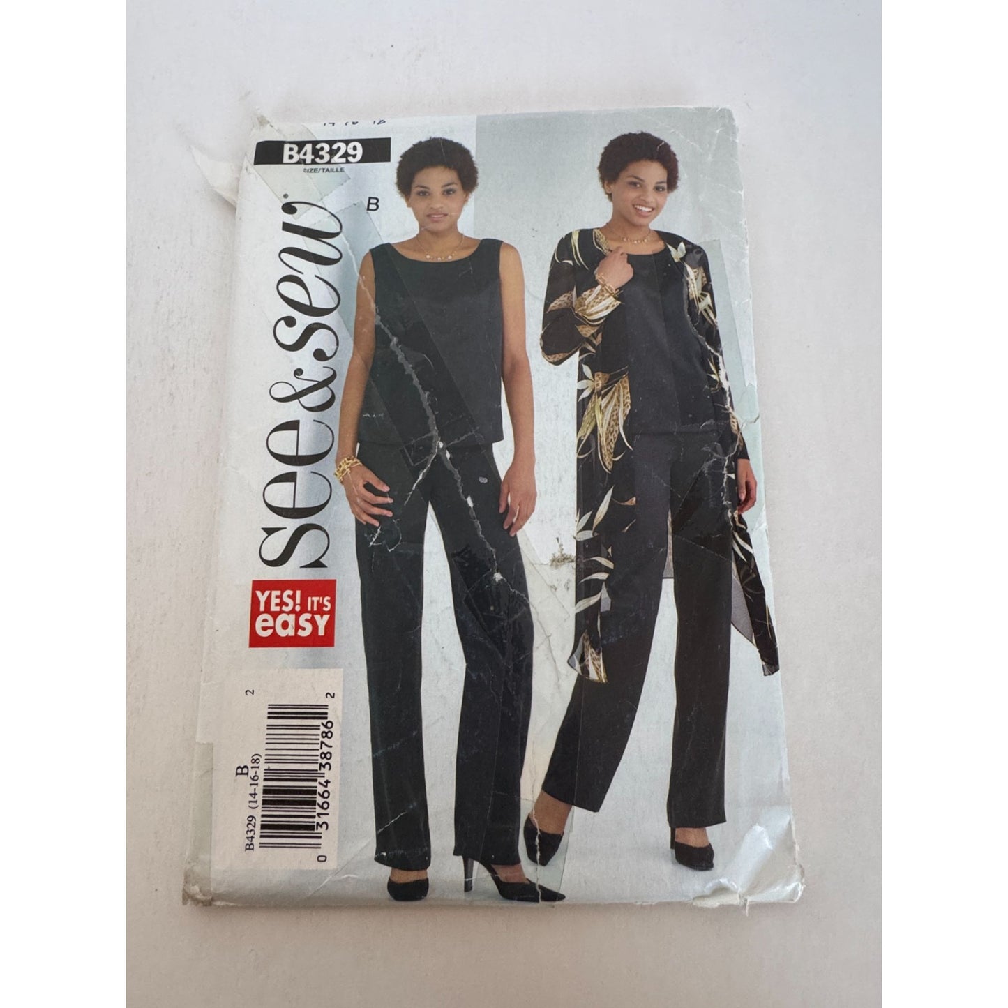 Butterick See and Sew Sewing Pattern B4329 Duster Top Pants Work 14 16 18 UC