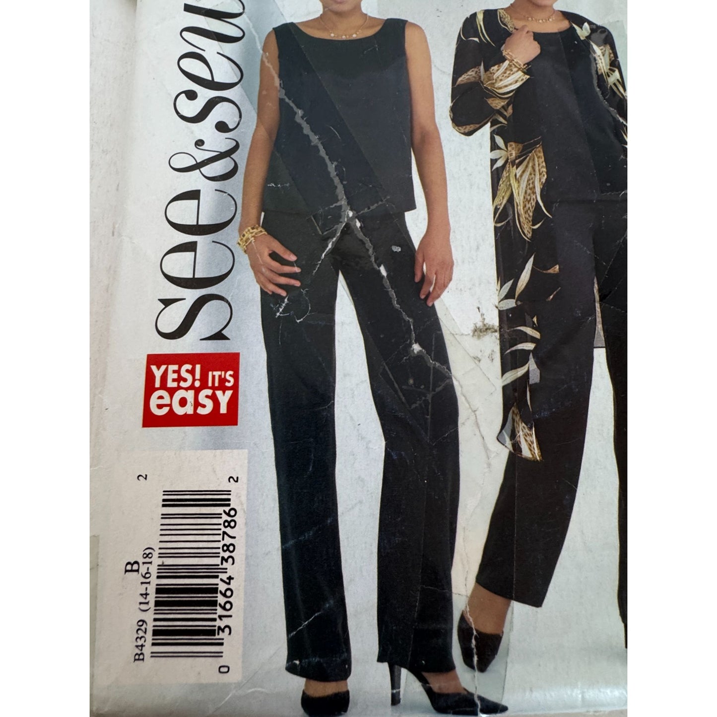Butterick See and Sew Sewing Pattern B4329 Duster Top Pants Work 14 16 18 UC