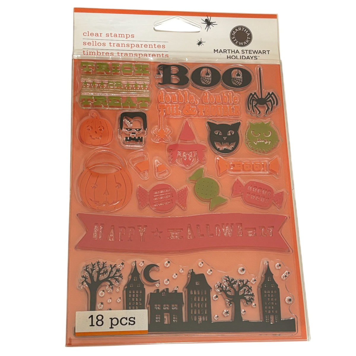 Martha Stewart Clear Stamps Set Halloween Friends Trick or Treat Cat Witch Candy Cardmaking