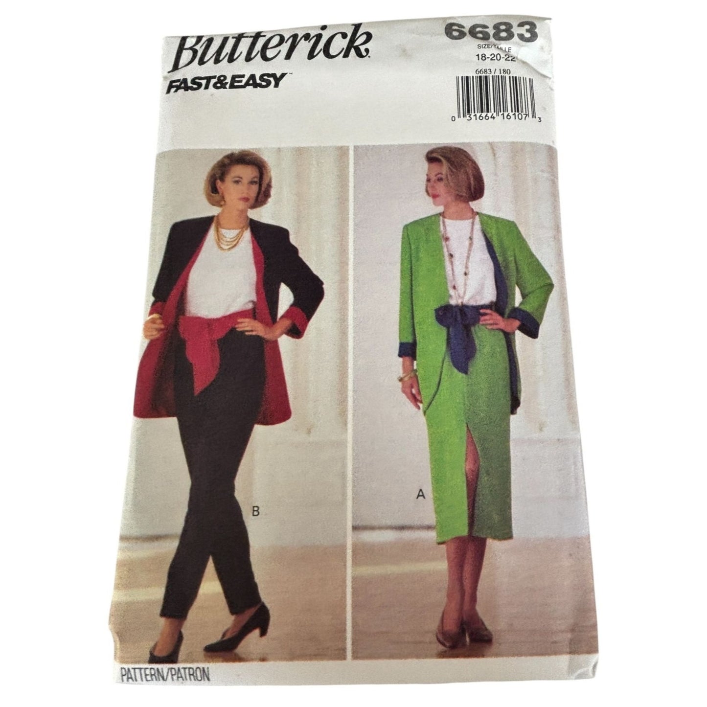 Butterick Sewing Pattern 6683 Jacket Top Skirt Pants Work 90s Power Dressing 18-22 Uncut
