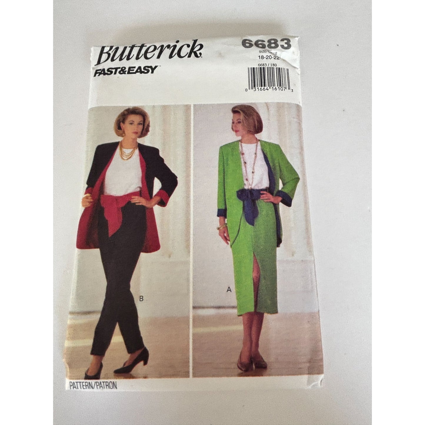 Butterick Sewing Pattern 6683 Jacket Top Skirt Pants Work 90s Power Dressing 18-22 Uncut