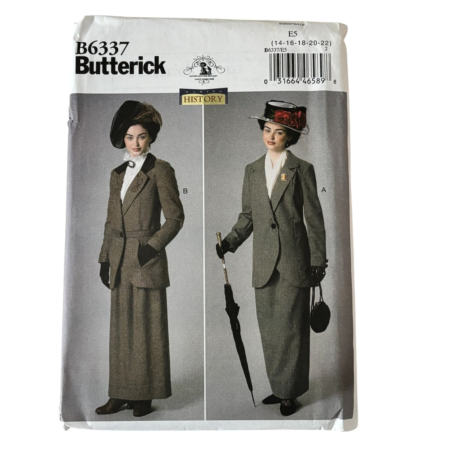 Butterick Sewing Pattern B6337 Edwardian Suit Victorian Jacket Skirt 14-22 Uncut Making History