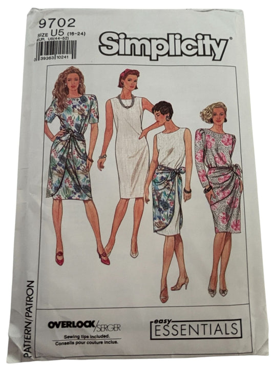 Simplicity Sewing Pattern 9702 Chemise Dress Detachable Sarong Knee Length 16-24