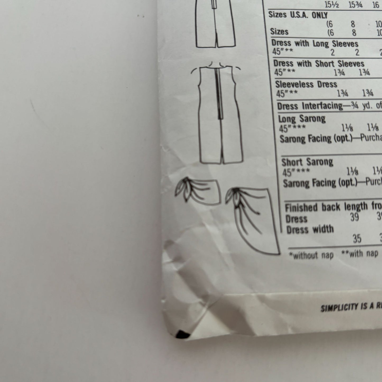 Simplicity Sewing Pattern 9702 Chemise Dress Detachable Sarong Knee Length 16-24