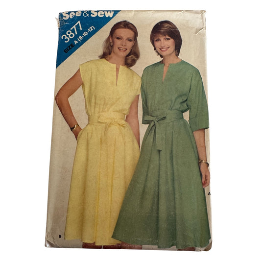 Vintage 80s Secretary Dress Sewing Pattern Butterick 3877 Belted Midi Dress Officecore 8-12