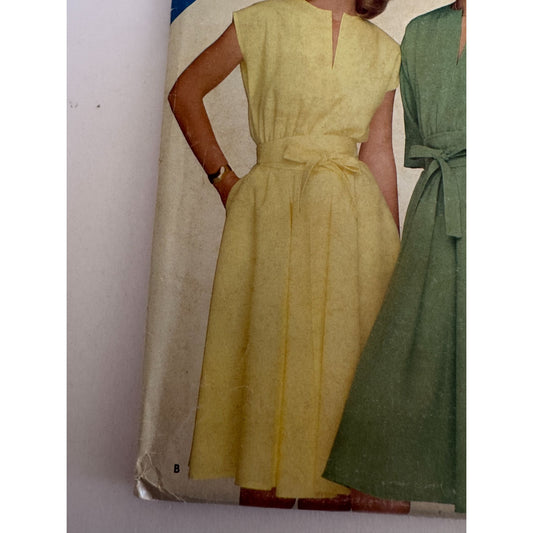 Vintage 80s Secretary Dress Sewing Pattern Butterick 3877 Belted Midi Dress Officecore 8-12