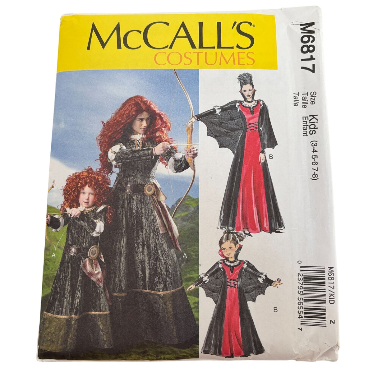 McCalls Sewing Pattern M6817 Scottish Archer Dress Costume Vampire Cape Halloween Girls 3-8 Uncut