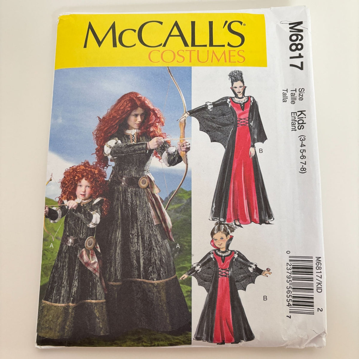 McCalls Sewing Pattern M6817 Scottish Archer Dress Costume Vampire Cape Halloween Girls 3-8 Uncut