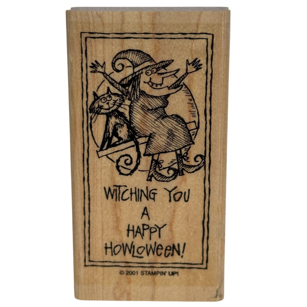 Stampin Up Rubber Stamp Witching You Happy Howloween Witch Pun Halloween Cat Moon Cardmaking