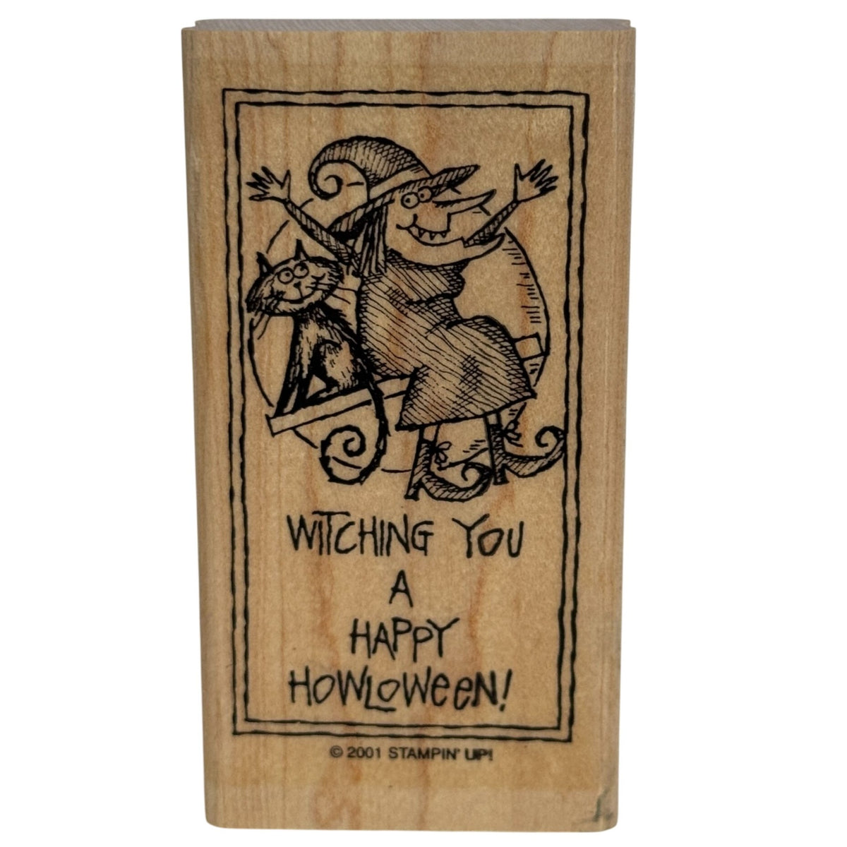 Stampin Up Rubber Stamp Witching You Happy Howloween Witch Pun Halloween Cat Moon Cardmaking