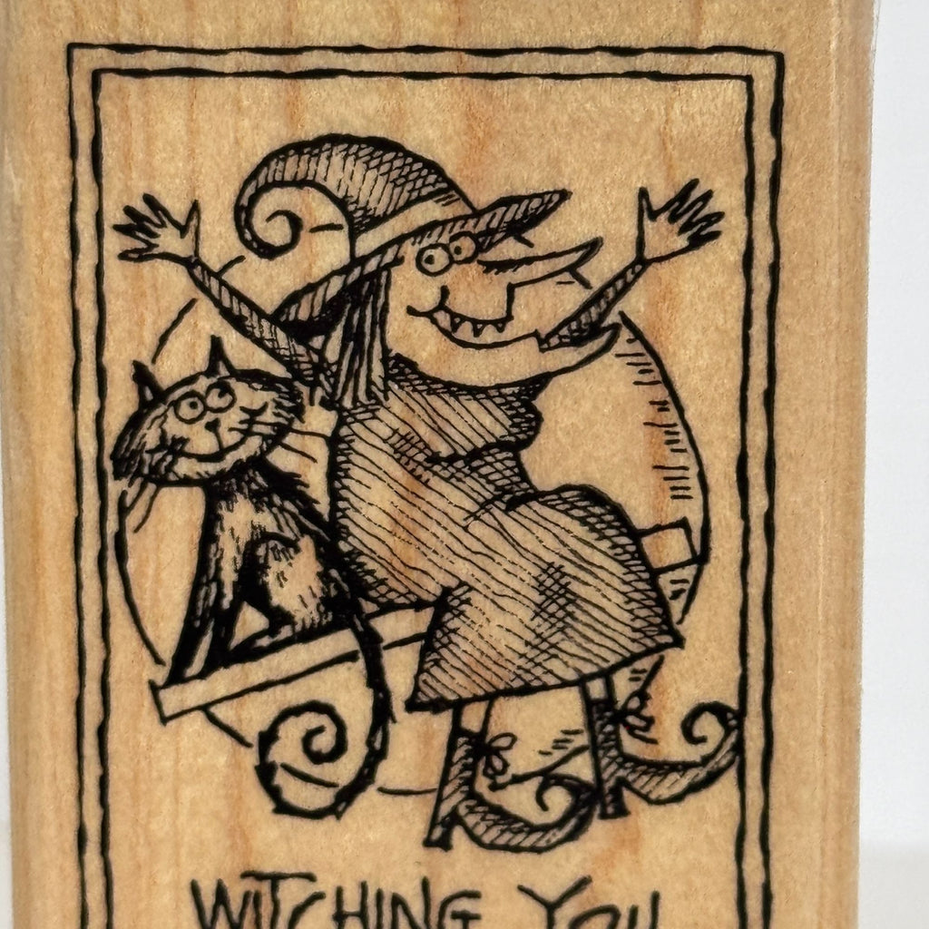 Stampin Up Rubber Stamp Witching You Happy Howloween Witch Pun Halloween Cat Moon Cardmaking