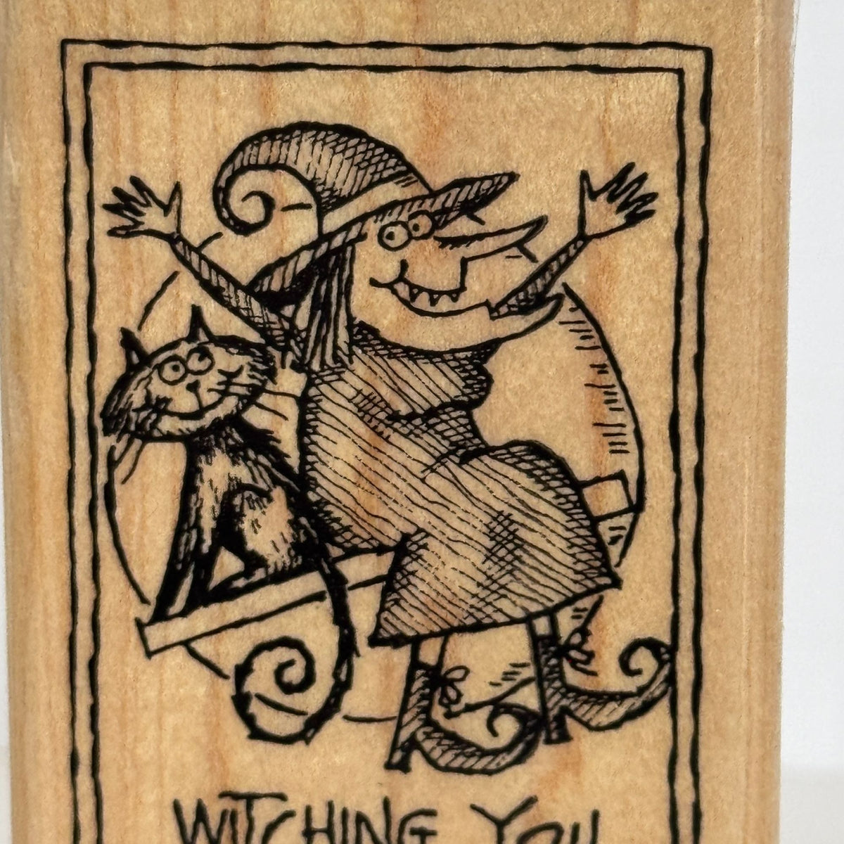 Stampin Up Rubber Stamp Witching You Happy Howloween Witch Pun Halloween Cat Moon Cardmaking