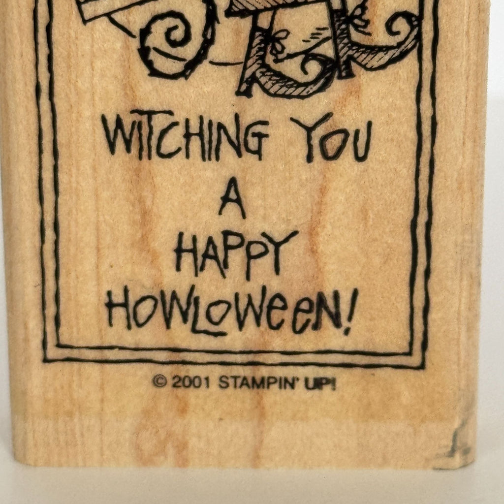 Stampin Up Rubber Stamp Witching You Happy Howloween Witch Pun Halloween Cat Moon Cardmaking