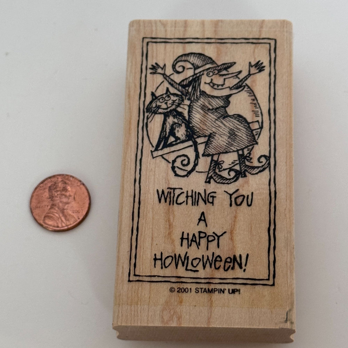 Stampin Up Rubber Stamp Witching You Happy Howloween Witch Pun Halloween Cat Moon Cardmaking
