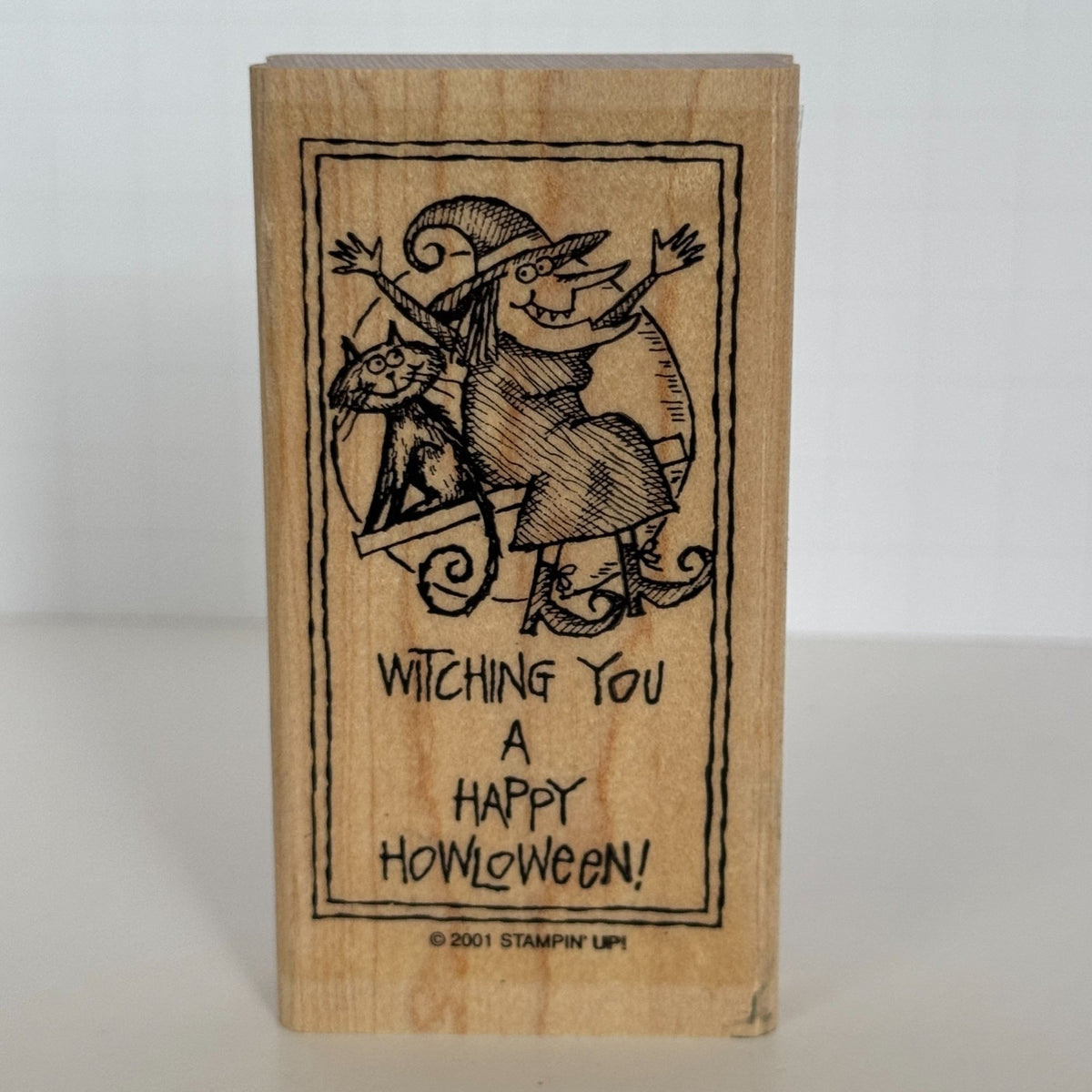 Stampin Up Rubber Stamp Witching You Happy Howloween Witch Pun Halloween Cat Moon Cardmaking