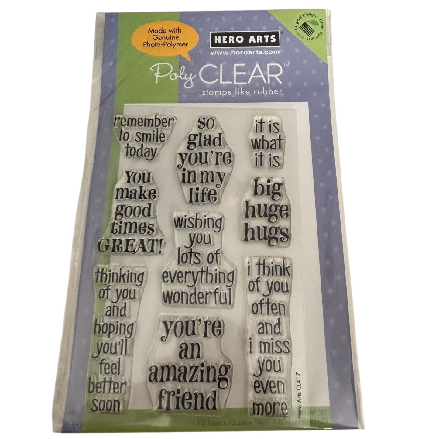 Hero Arts Poly Clear Stamp Set Huge Hugs 4x6 Thinking of You Cardmaking Words