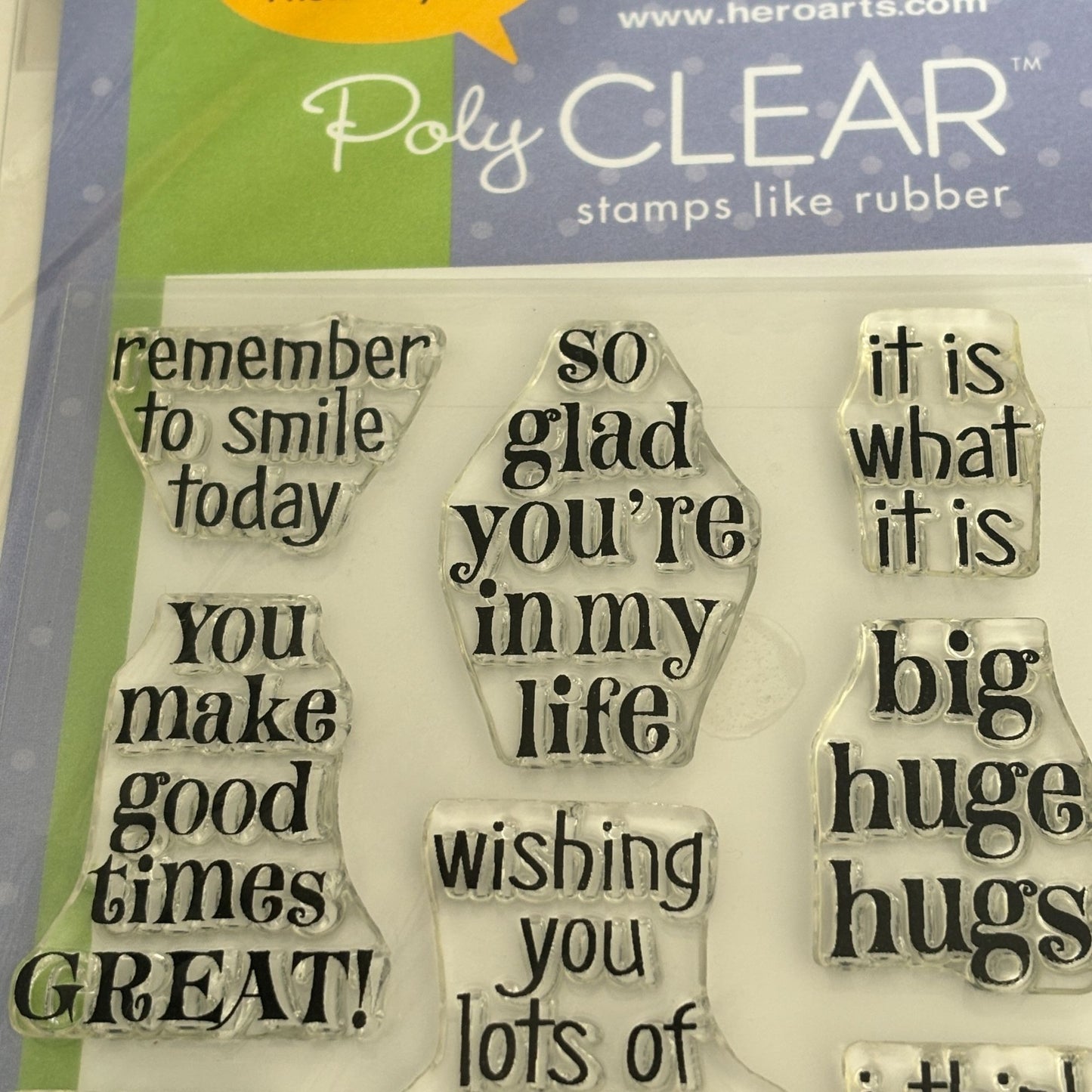 Hero Arts Poly Clear Stamp Set Huge Hugs 4x6 Thinking of You Cardmaking Words