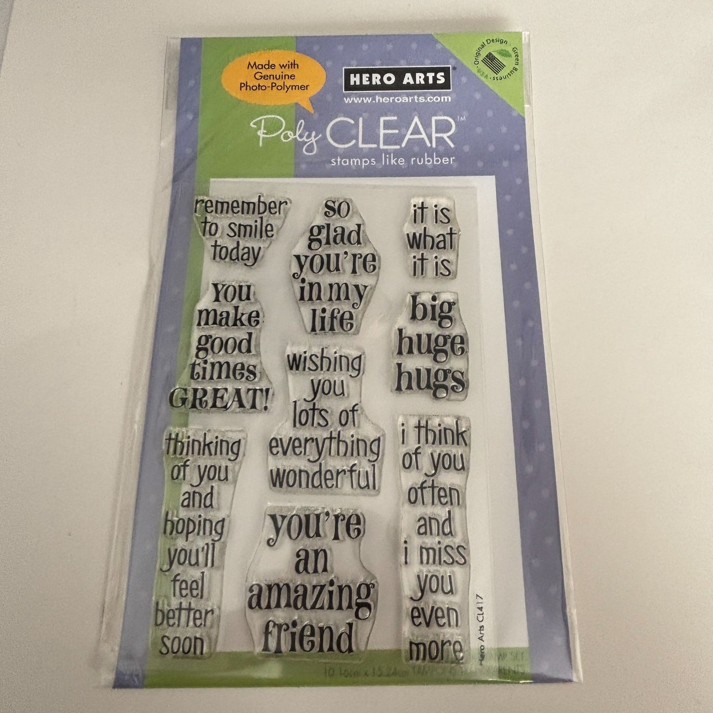 Hero Arts Poly Clear Stamp Set Huge Hugs 4x6 Thinking of You Cardmaking Words