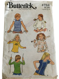 Butterick Sewing Pattern 4734 T-Shirt Shirt Top Retro Girls 10 Vintage 1970s UC