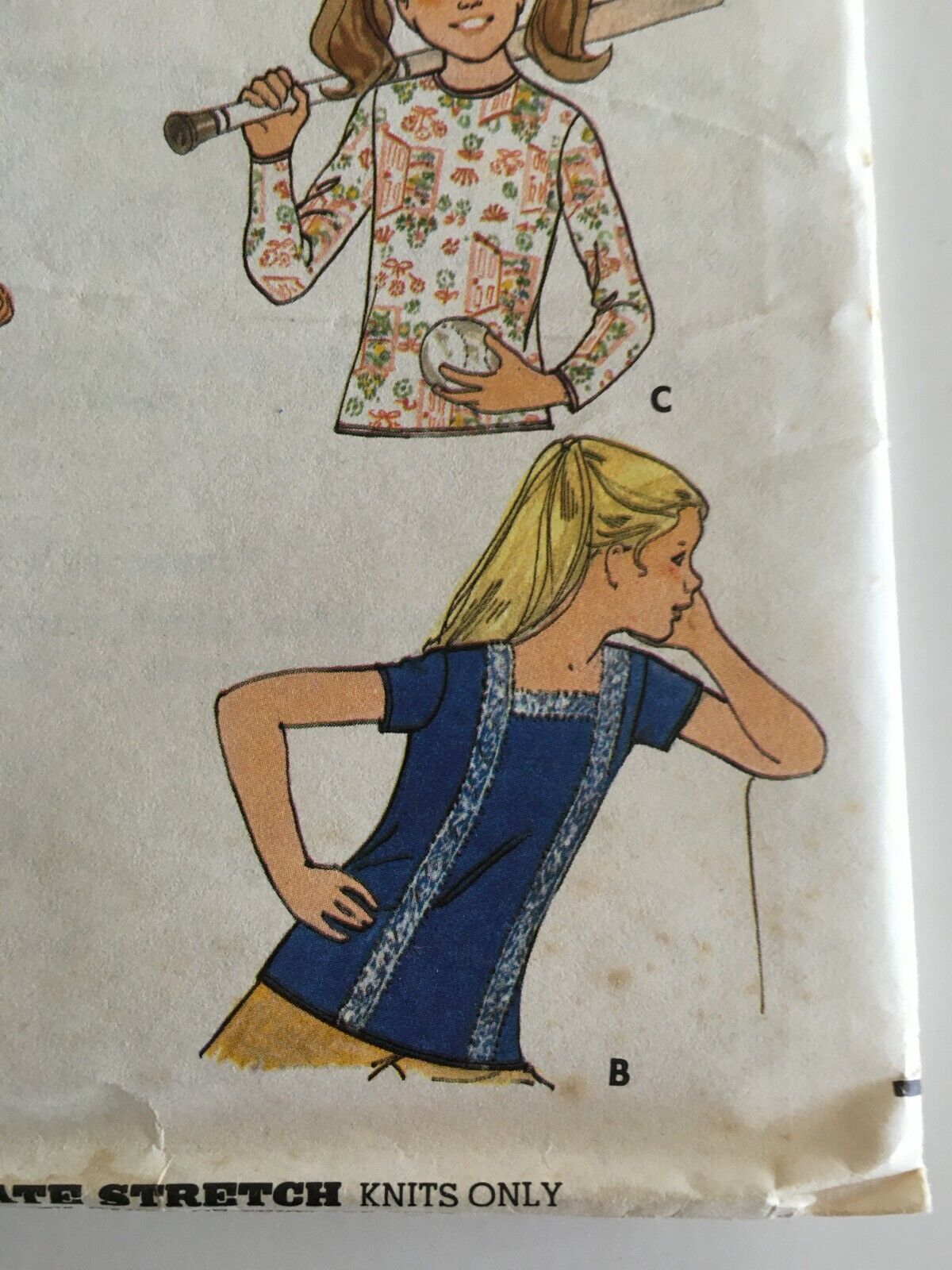Butterick Sewing Pattern 4734 T-Shirt Shirt Top Retro Girls 10 Vintage 1970s UC
