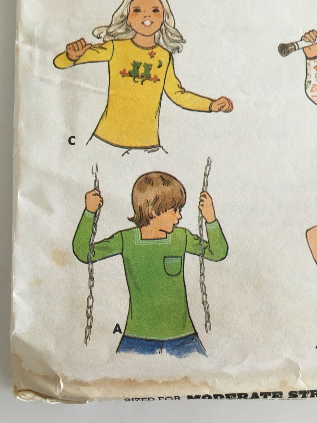 Butterick Sewing Pattern 4734 T-Shirt Shirt Top Retro Girls 10 Vintage 1970s UC