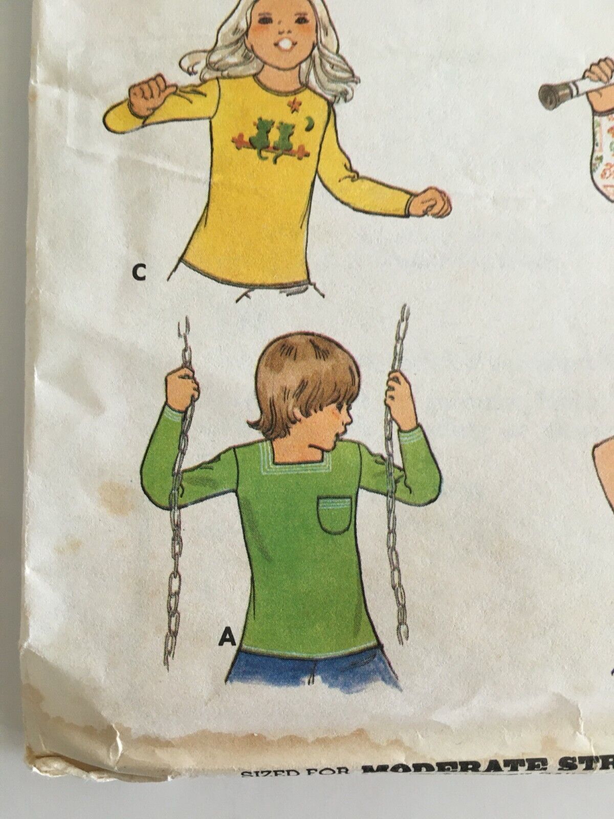 Butterick Sewing Pattern 4734 T-Shirt Shirt Top Retro Girls 10 Vintage 1970s UC