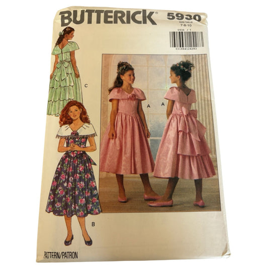 Butterick Sewing Pattern 5930 Girls Dress Easter Spring Party Ruffles 7 8 10 UC
