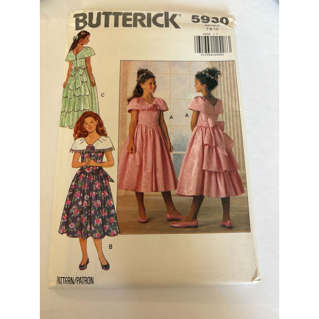 Butterick Sewing Pattern 5930 Girls Dress Easter Spring Party Ruffles 7 8 10 UC