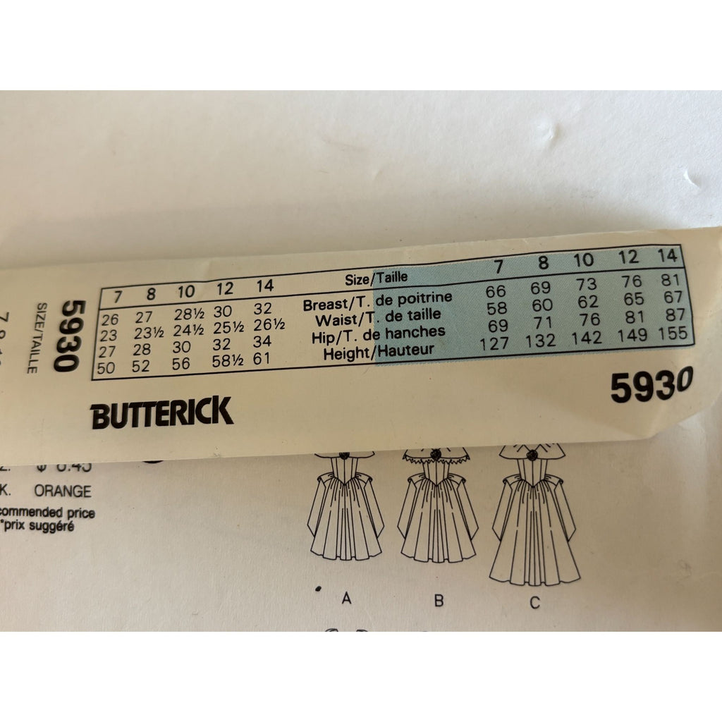 Butterick Sewing Pattern 5930 Girls Dress Easter Spring Party Ruffles 7 8 10 UC