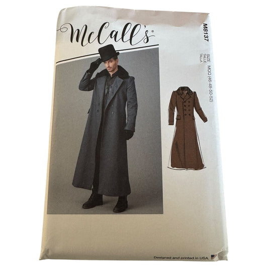 McCalls Sewing Pattern M8137 Mens Victorian Inspired Long Coat 46-52 Steampunk