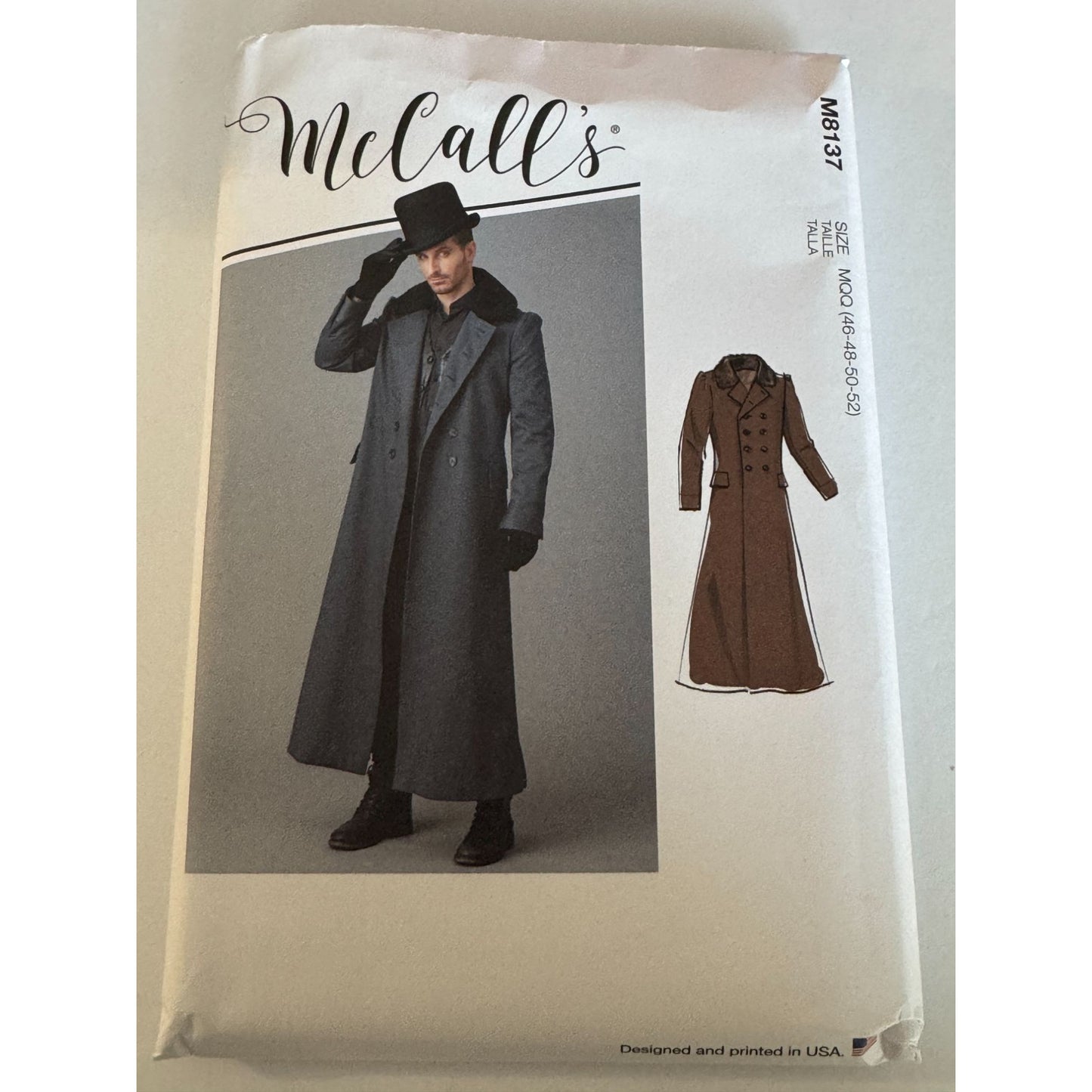 McCalls Sewing Pattern M8137 Mens Victorian Inspired Long Coat 46-52 Steampunk