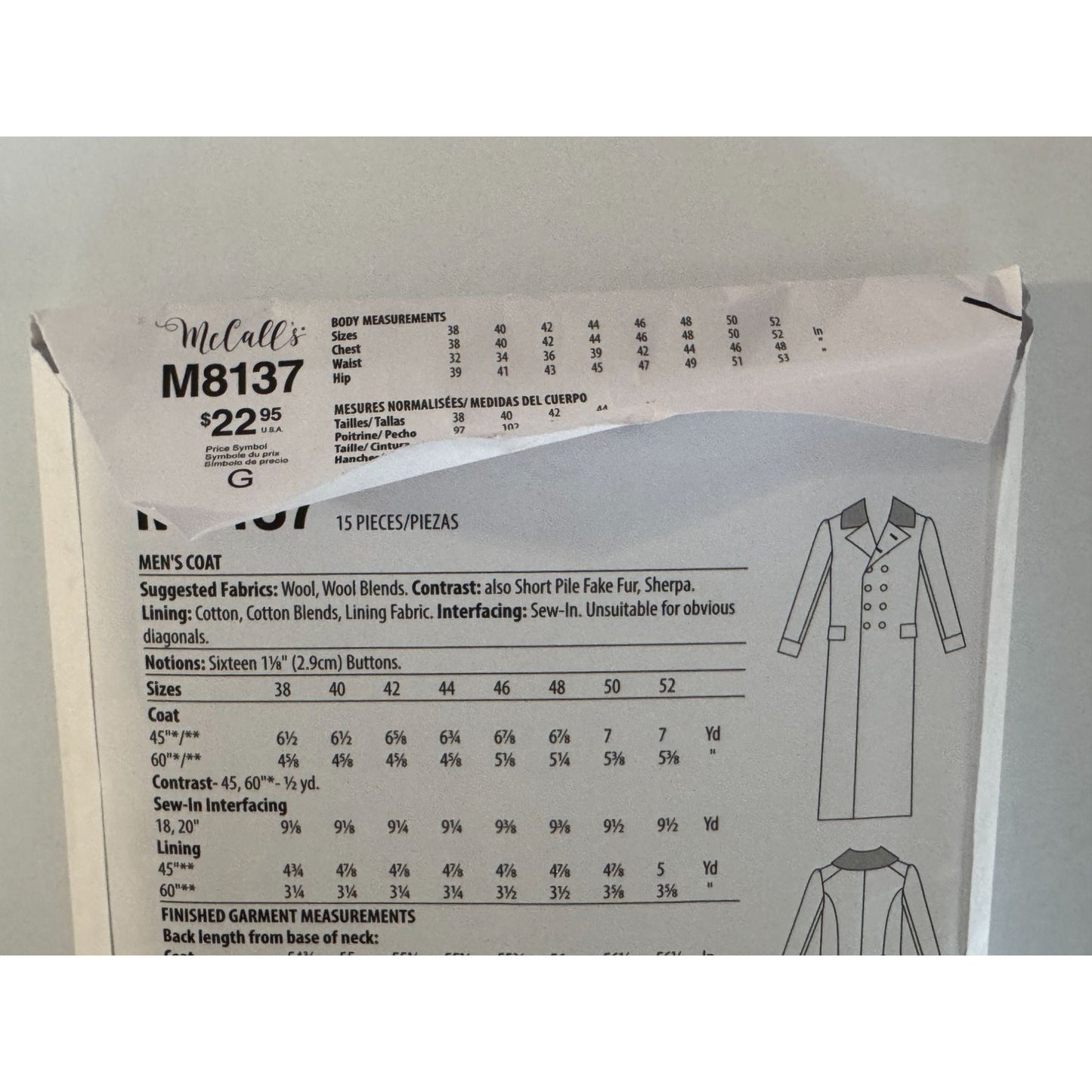 McCalls Sewing Pattern M8137 Mens Victorian Inspired Long Coat 46-52 Steampunk