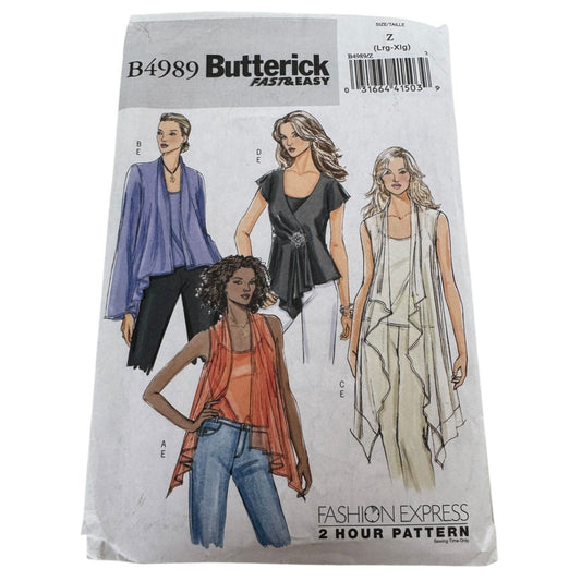 Butterick Sewing Pattern B4989 Tops Camisole Cascade Shawl Fast Easy L-XL Uncut