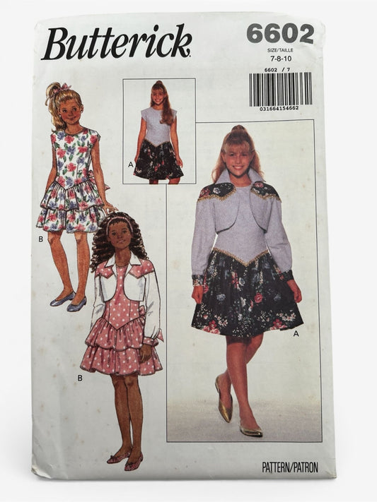 Butterick Sewing Pattern 6602 Girls Jacket Dress Party Easy 7 8 10 Vintage 90s UC