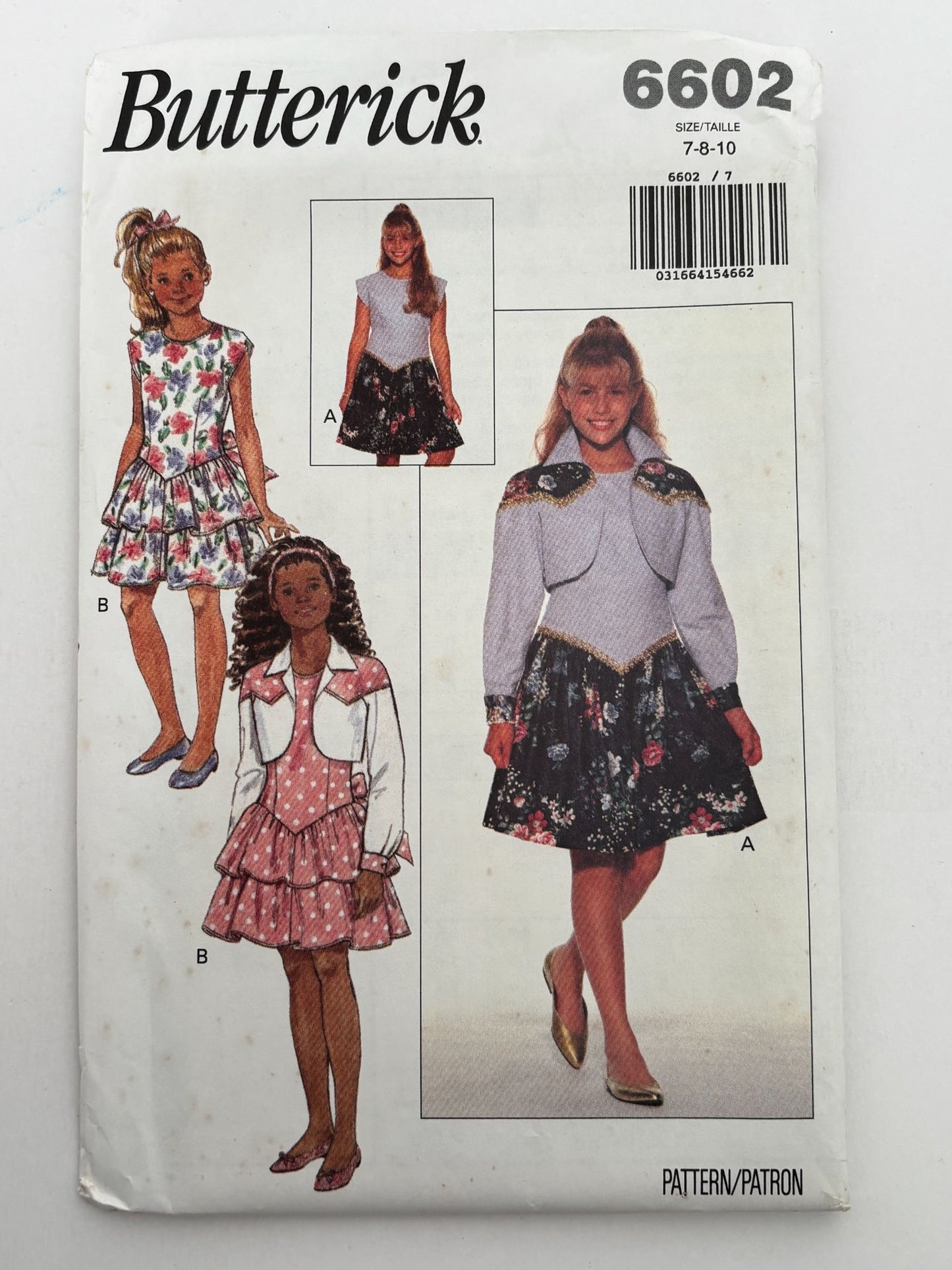 Butterick Sewing Pattern 6602 Girls Jacket Dress Party Easy 7 8 10 Vintage 90s UC