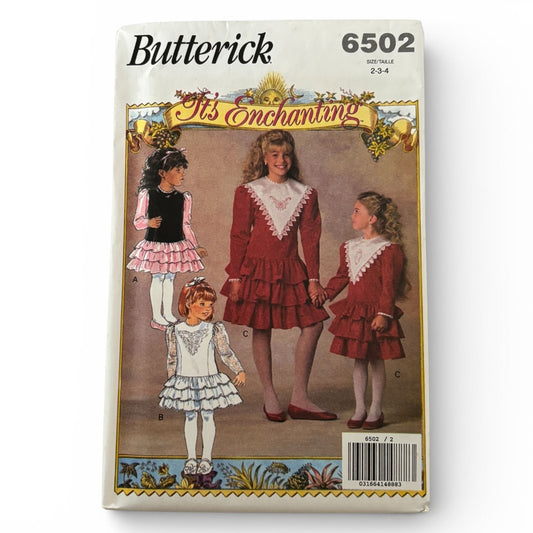 Butterick Sewing Pattern 6502 Toddler Party Dress Heirloom Ruffle 1990s 2-4 UC