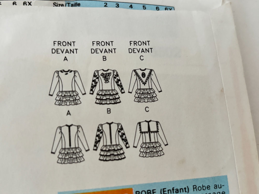 Butterick Sewing Pattern 6502 Toddler Party Dress Heirloom Ruffle 1990s 2-4 UC