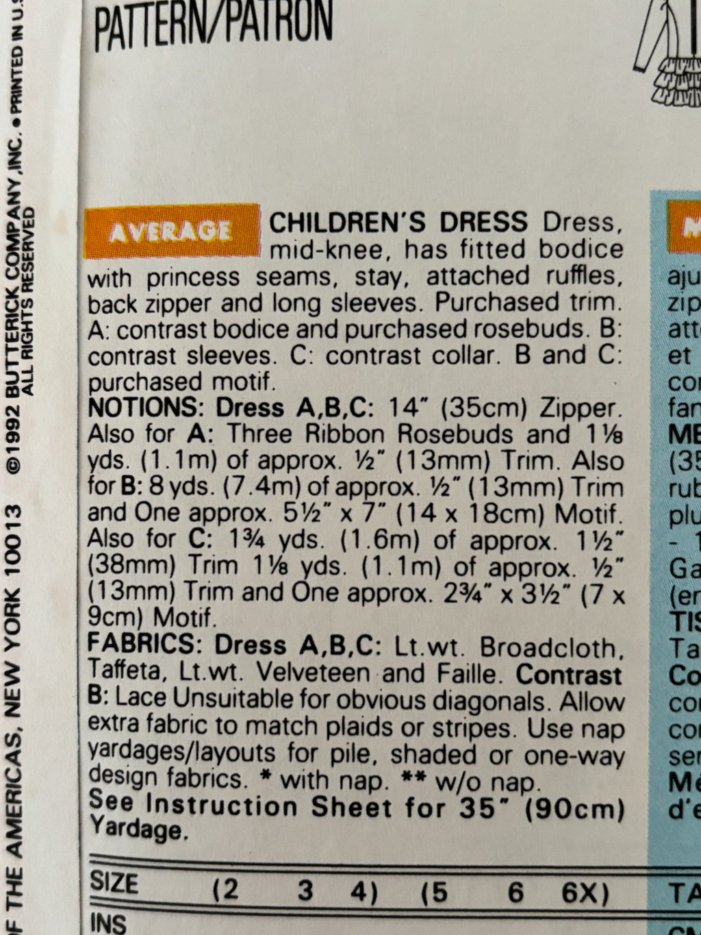 Butterick Sewing Pattern 6502 Toddler Party Dress Heirloom Ruffle 1990s 2-4 UC