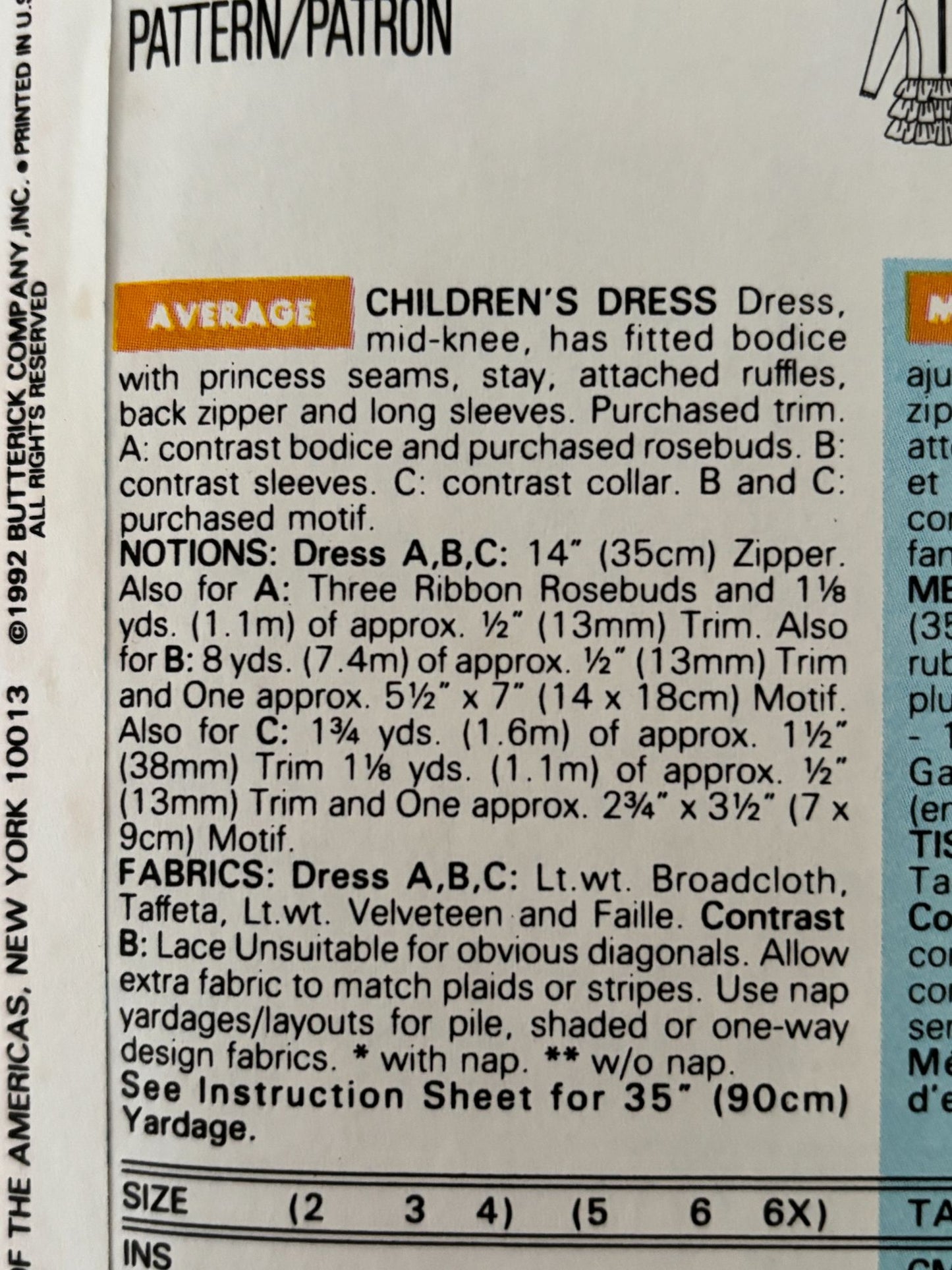 Butterick Sewing Pattern 6502 Toddler Party Dress Heirloom Ruffle 1990s 2-4 UC