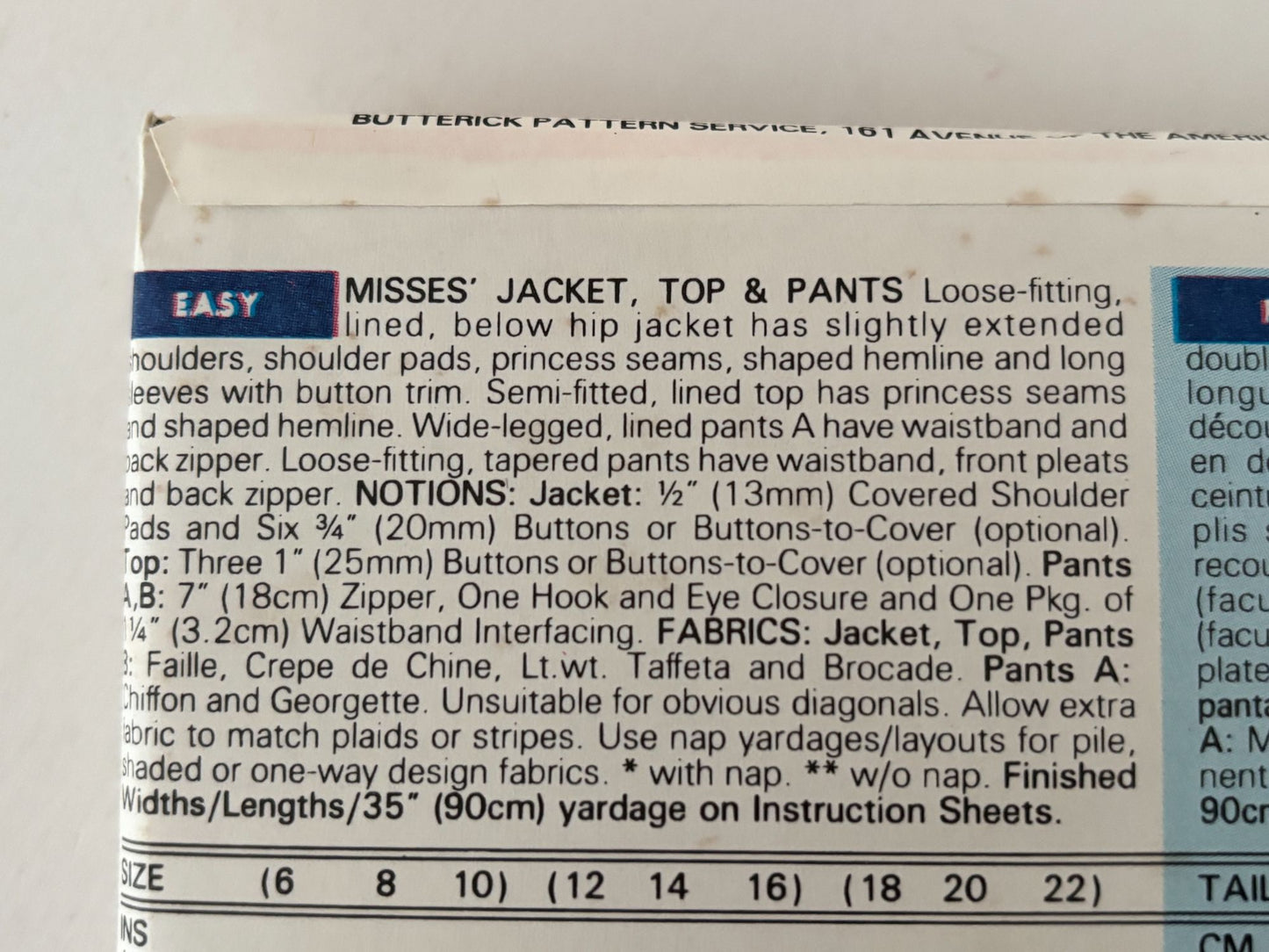 Butterick Sewing Pattern 6533 90s Evening Set Quiet Luxury Jacket Pants Formalwear 6-10 Uncut