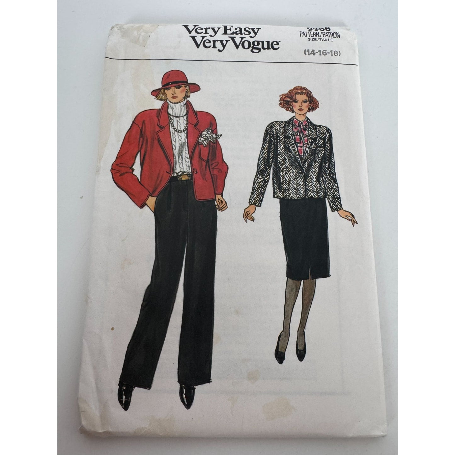 Vogue Sewing Pattern 9386 Misses Jacket Skirt Pants 1980s Fashion 14 16 18 Uncut