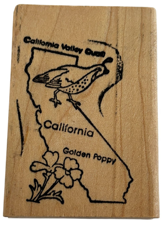 California Rubber Stamp State Bird Valley Quail Flower Golden Poppy Geography CA