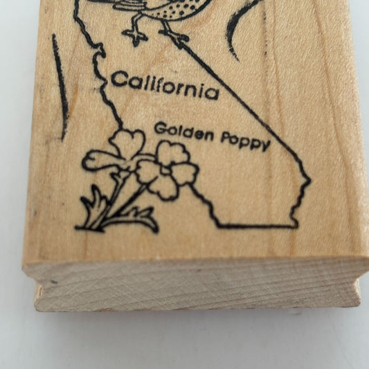 California Rubber Stamp State Bird Valley Quail Flower Golden Poppy Geography CA
