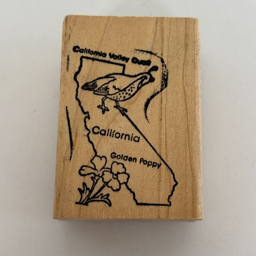 California Rubber Stamp State Bird Valley Quail Flower Golden Poppy Geography CA