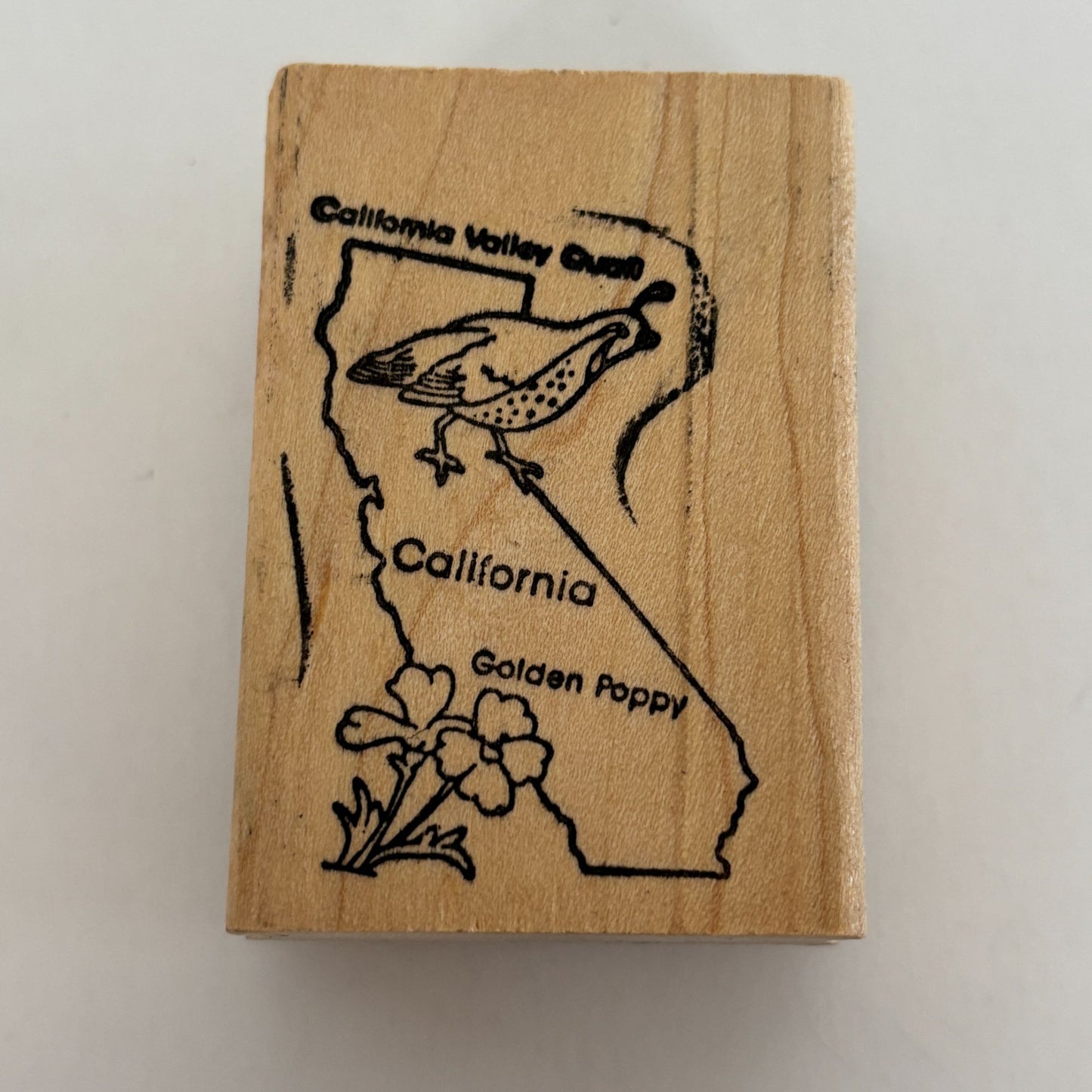 California Rubber Stamp State Bird Valley Quail Flower Golden Poppy Geography CA