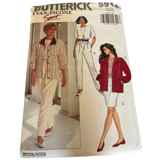 Butterick Sewing Pattern 5914 Work Suit Top Jacket Skirt Pants Sporty UC 6 8 10
