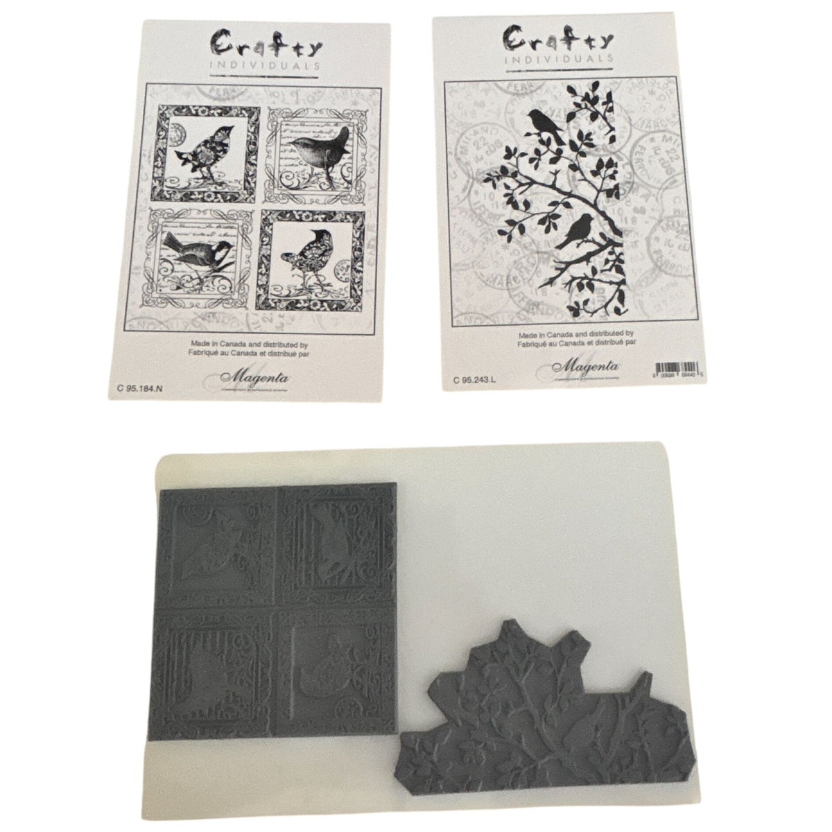 Crafty Individuals Magenta Cling Rubber Stamps Birds Square Frames Branch Silhouette Nature Spring